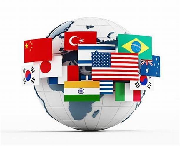 Globo terrestre apresentando bandeiras de vários países participantes do Protocolo de Quioto (KYoto)