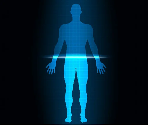 Contorno de um corpo humano e uma luz sendo projetada, exemplificando assim, o desenvolvimento humano.