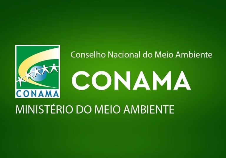 Uma imagem com fundo verde, uma logomarca do CONAMA e escrito Conselho Nacional do Meio Ambiente, CONAMA e Ministério do meio ambiente
