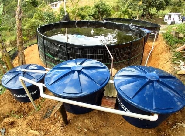 Estrutura de tanques mostra um sistema caseiro para prática da piscicultura extensiva