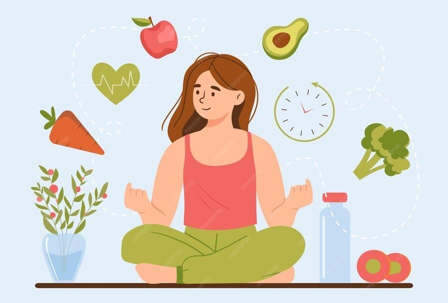 Pessoa praticando alimentação consciente com alimentos locais, orgânicos e sustentáveis.